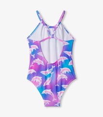 Hatley Girls Airbrush Dolphins Gather Front Swimsuit