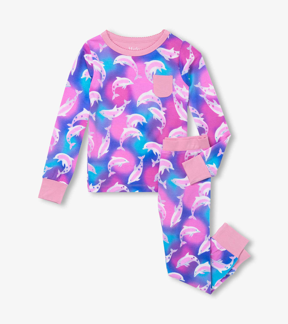 Hatley Girls Airbrush Dolphins Bamboo Pajama Set