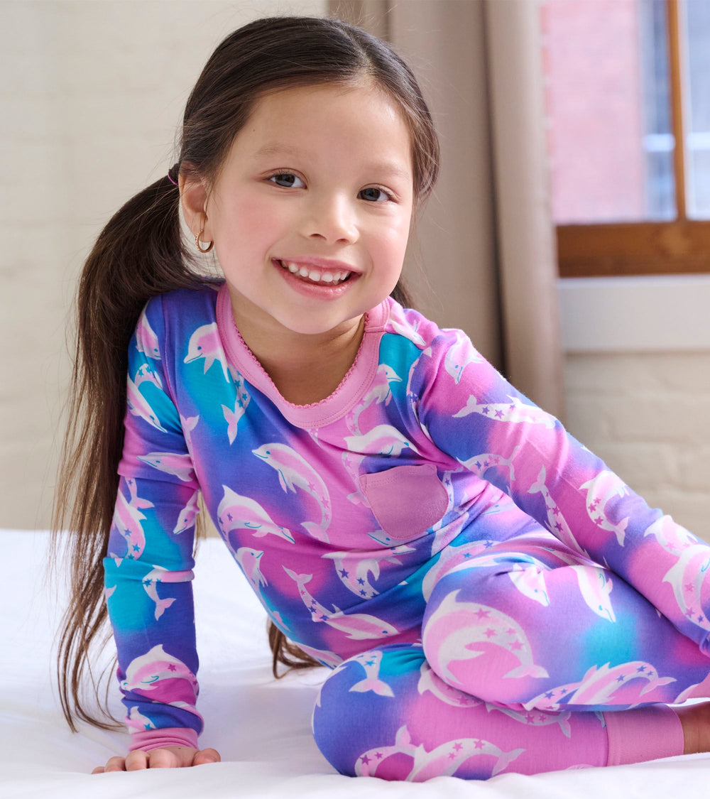 Hatley Girls Airbrush Dolphins Bamboo Pajama Set