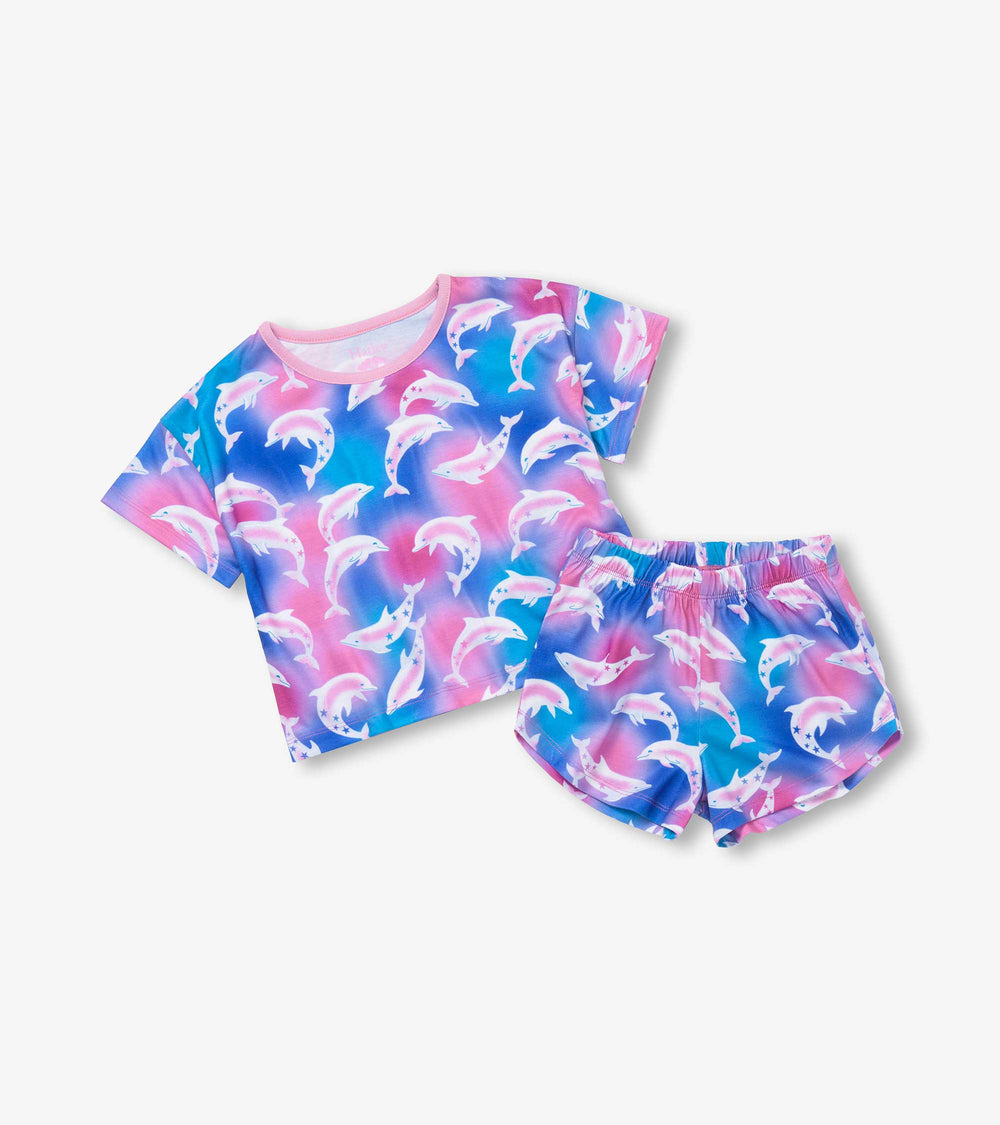 Hatley Girls Airbrush Dolphins Tee and Shorts Pajama Set