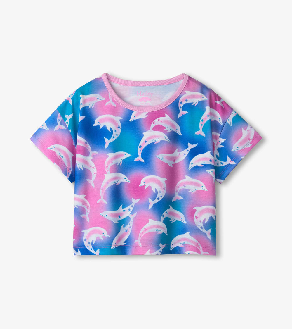 Hatley Girls Airbrush Dolphins Tee and Shorts Pajama Set