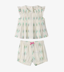 Hatley Baby & Toddler Girls Blue Feathers Pin Tuck Tup & Bloomer Set