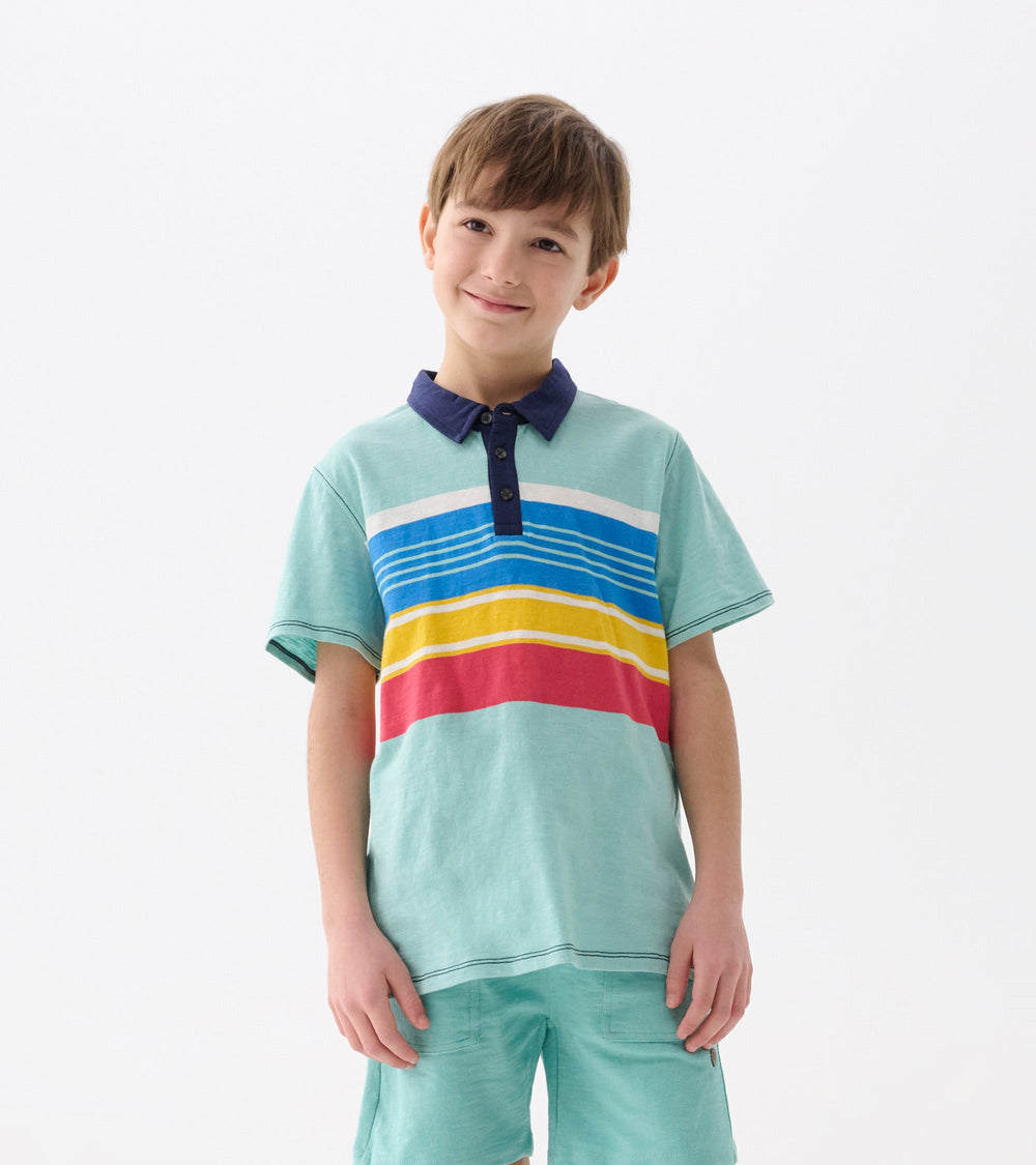 Hatley Boys Striped Teal Polo Tee