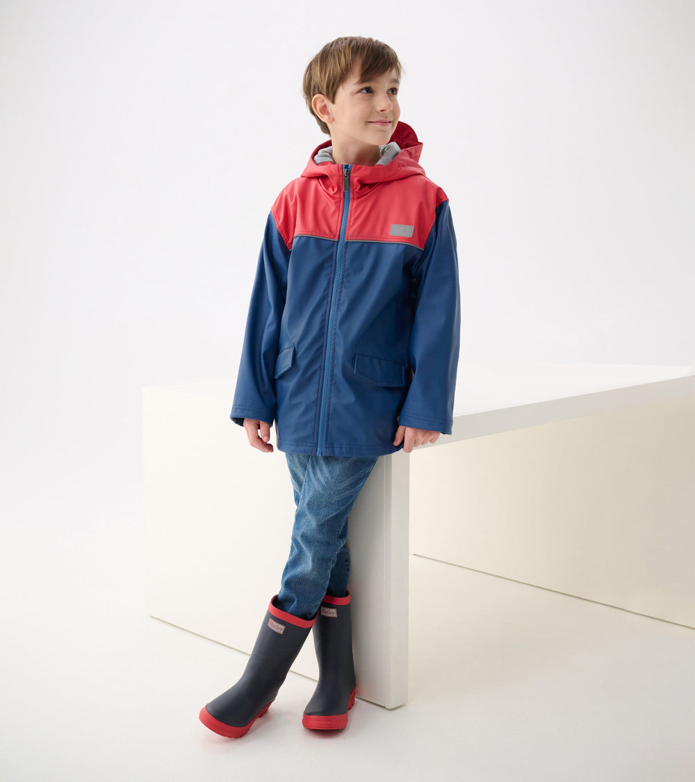 Hatley Boys Red & Navy Zip-Up Rain Jacket