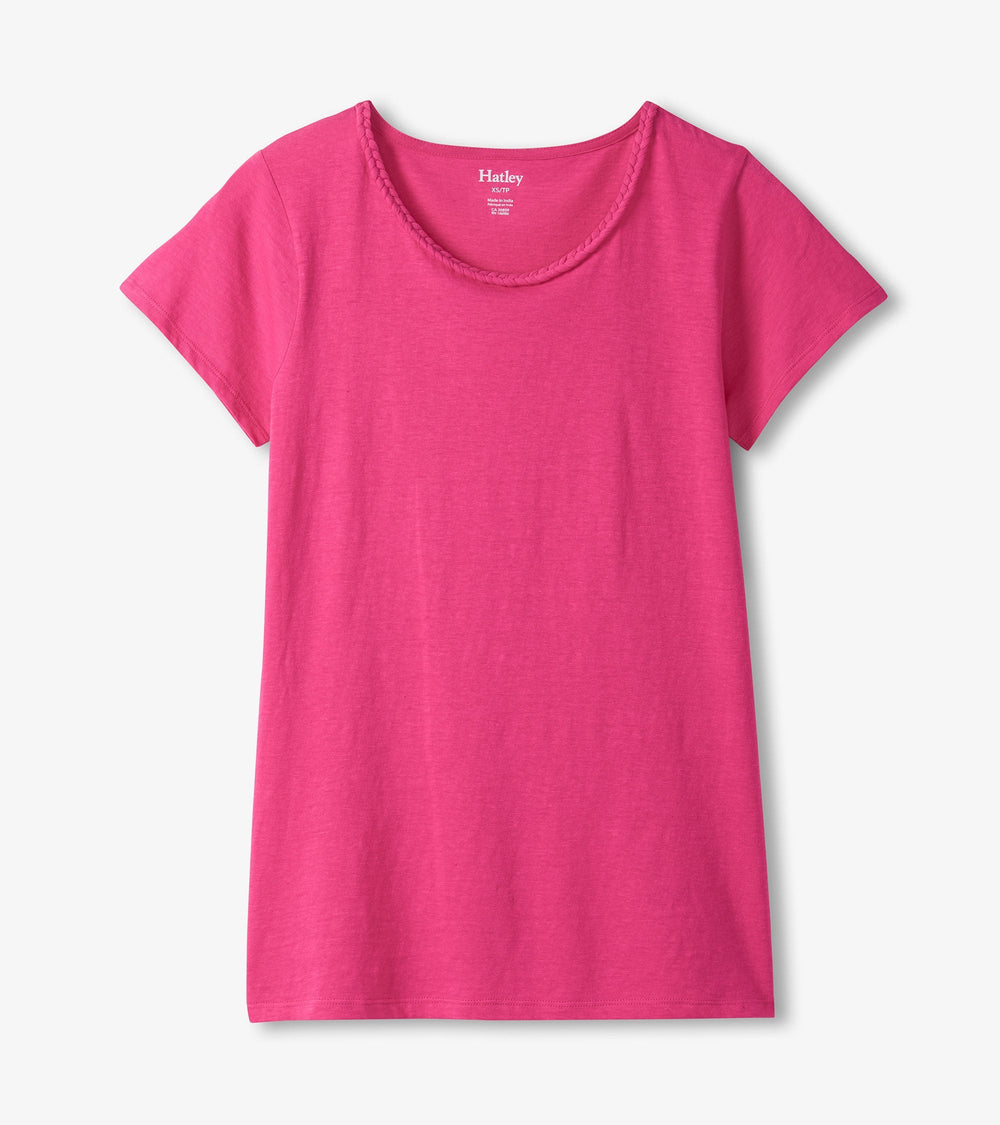 Hatley Braided Neck Tee - Fuschia