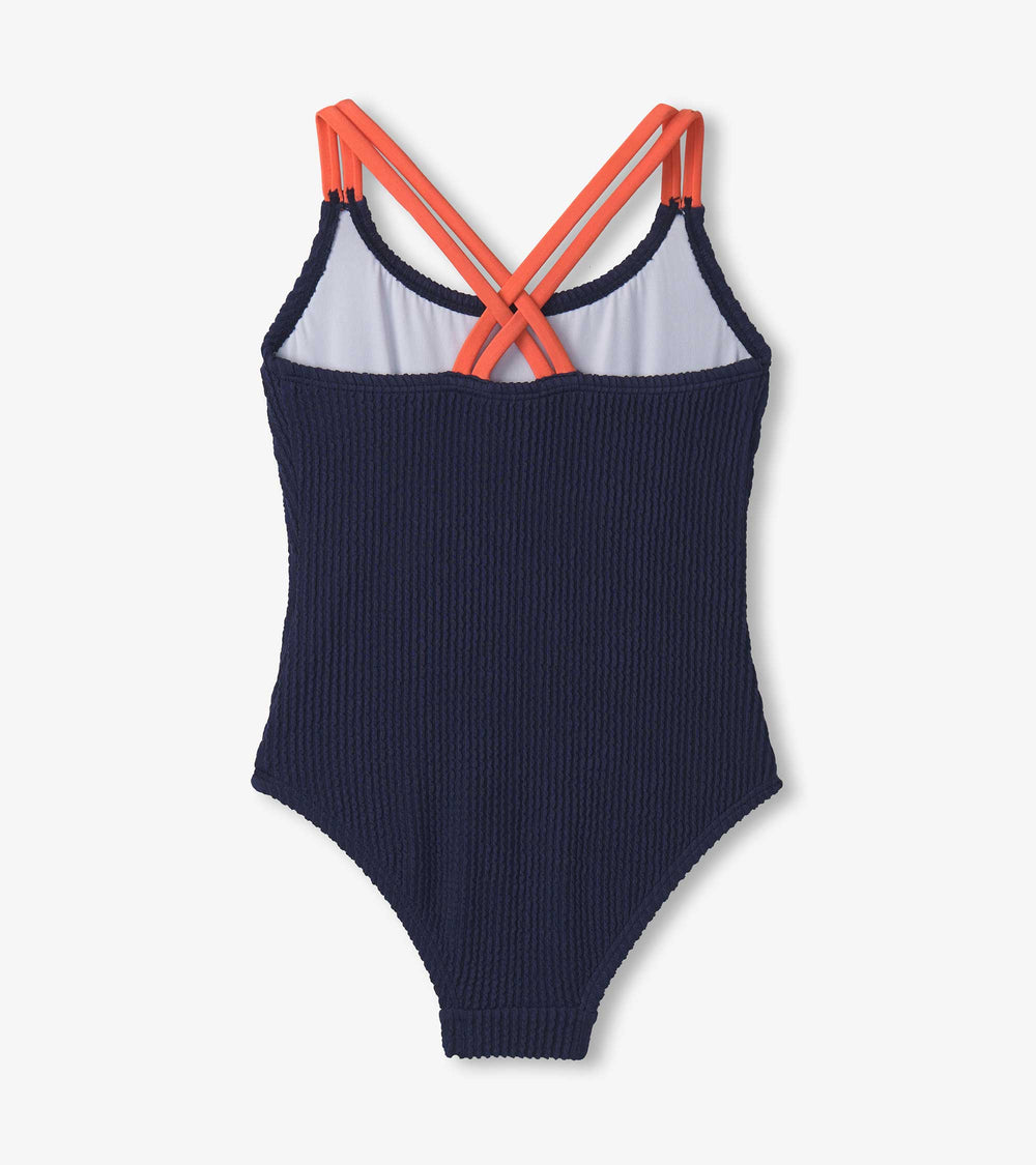 Hatley Girls Patriot Blue Cross Strap Swimsuit