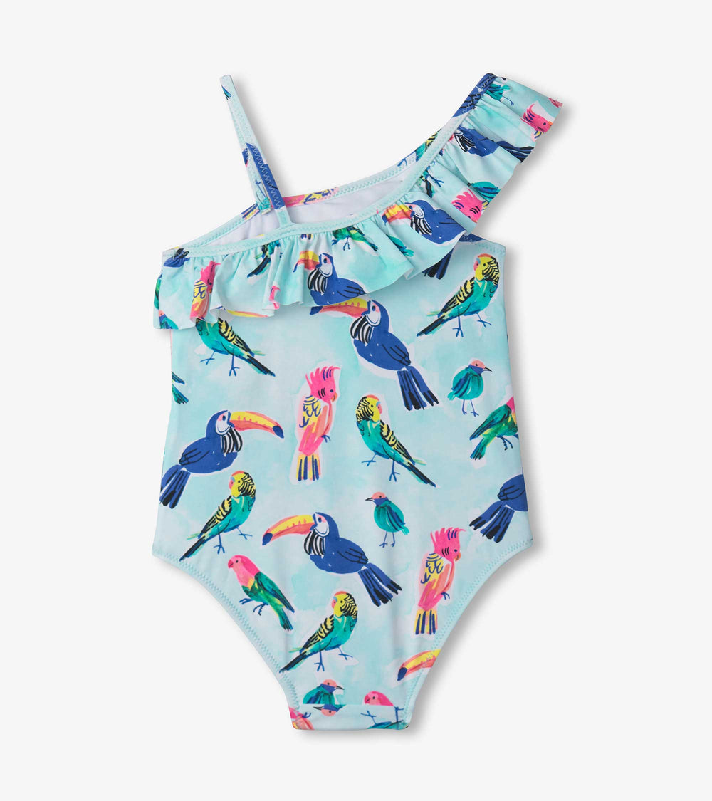 Hatley Girls Tropical Birds Ruffle Trim Swimsuit