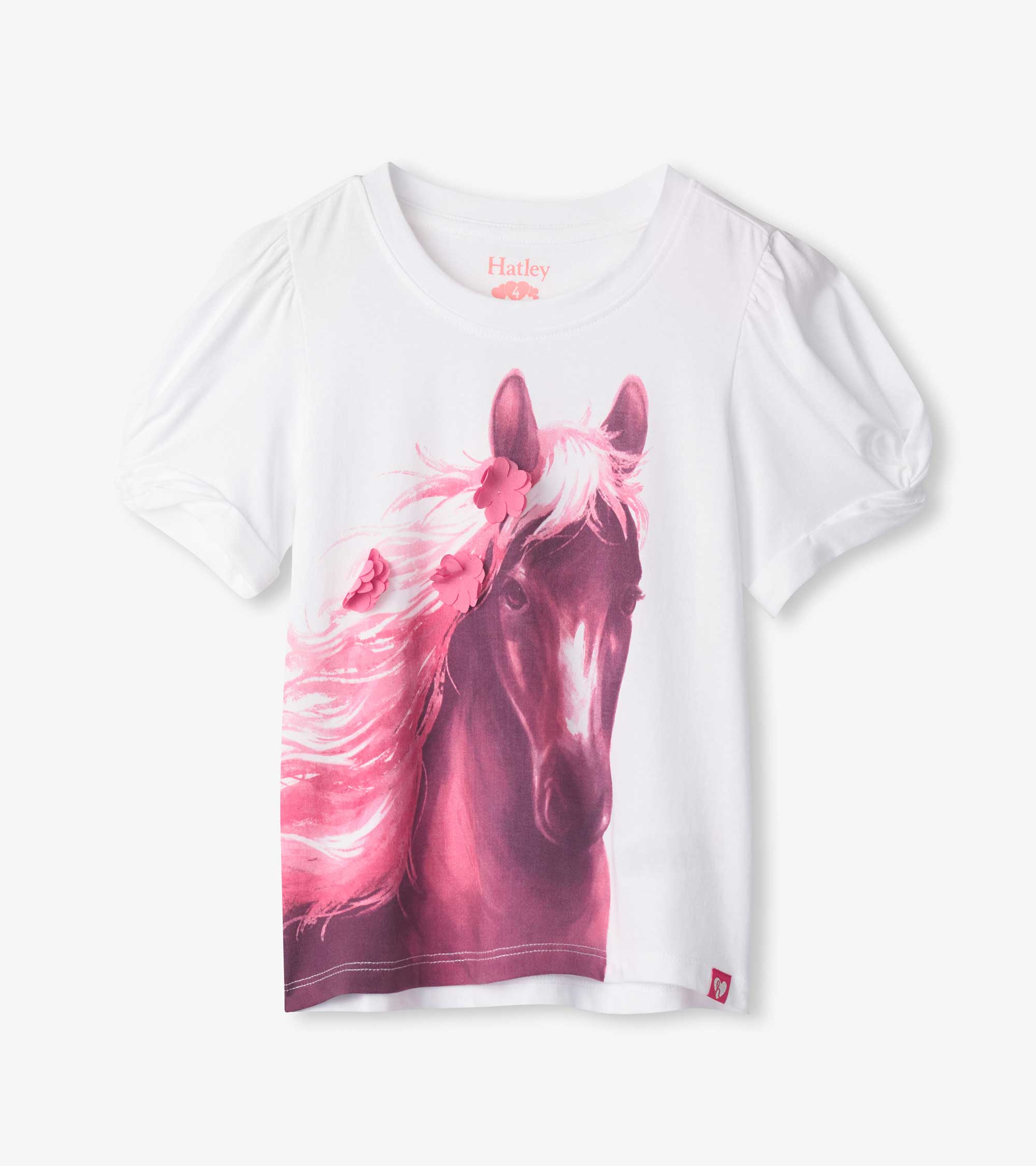 Hatley Girls Soft Horse Twisted Sleeve Tee