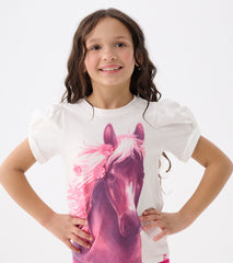 Hatley Girls Soft Horse Twisted Sleeve Tee