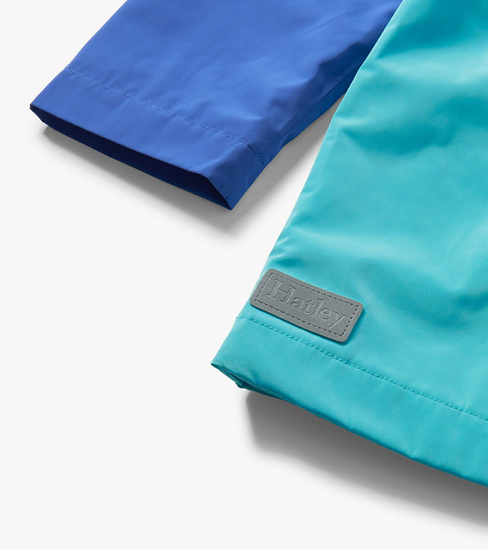 Hatley Girls Blue Colorblock Jersey-Lined Rain Jacket