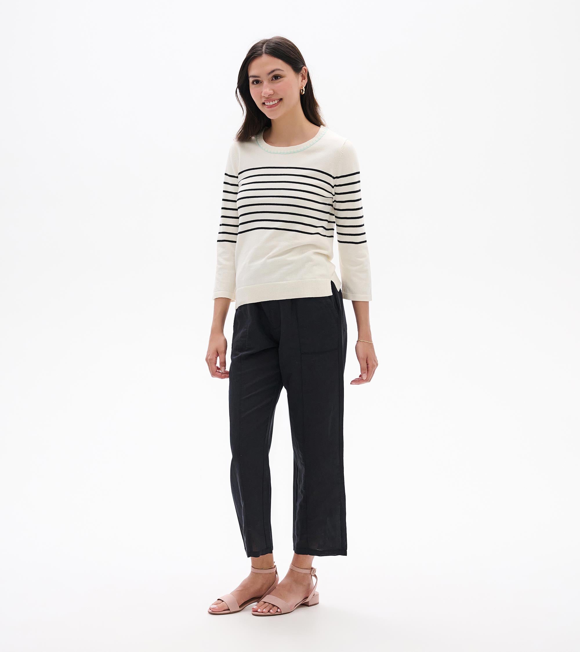 Hatley 3/4 Sleeve Knit Top - Black Stripes