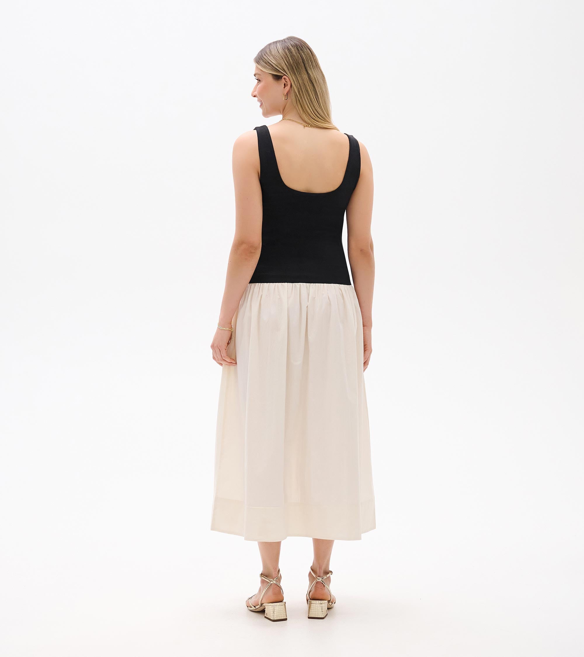 Hatley Mix Media Midi Dress - Whisper White and Black