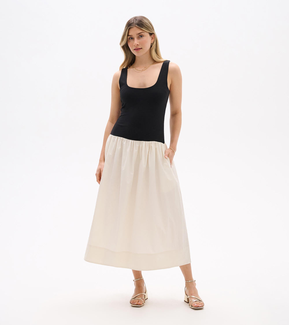 Hatley Mix Media Midi Dress - Whisper White and Black