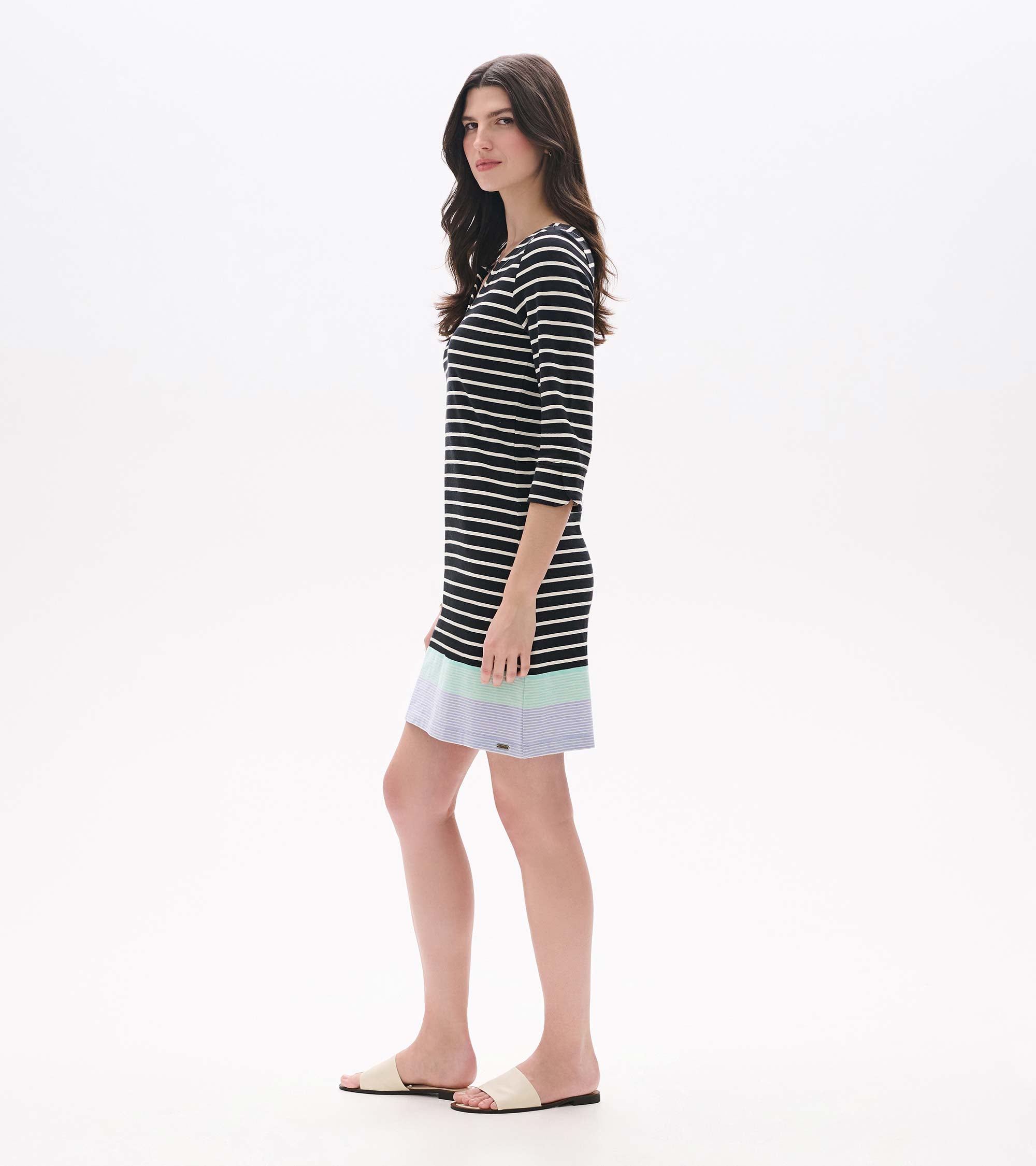 Hatley Lily Notch Neck Dress - Caviar Stripes