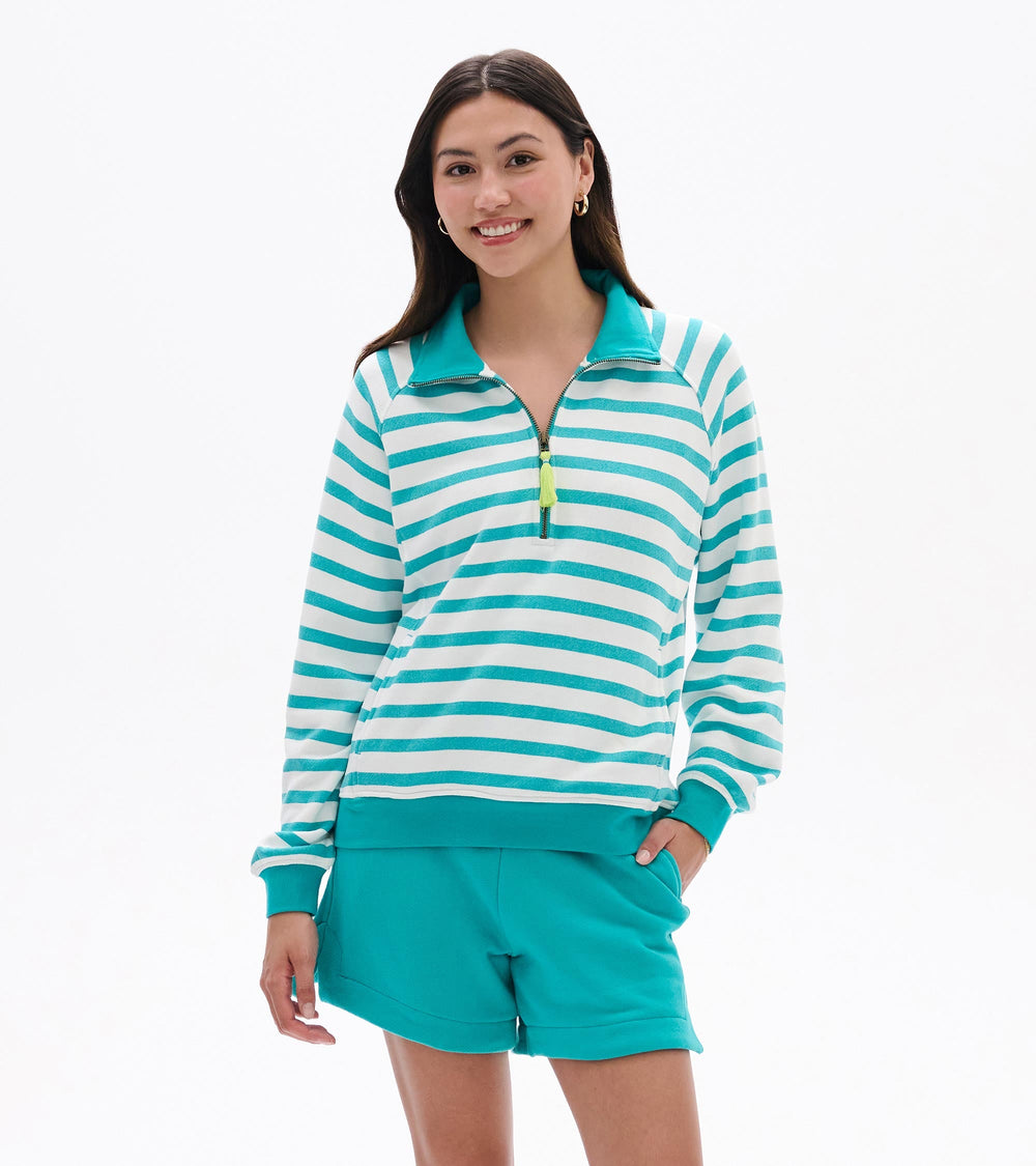 Hatley Mock Neck Pullover - Green Ceramic Stripes