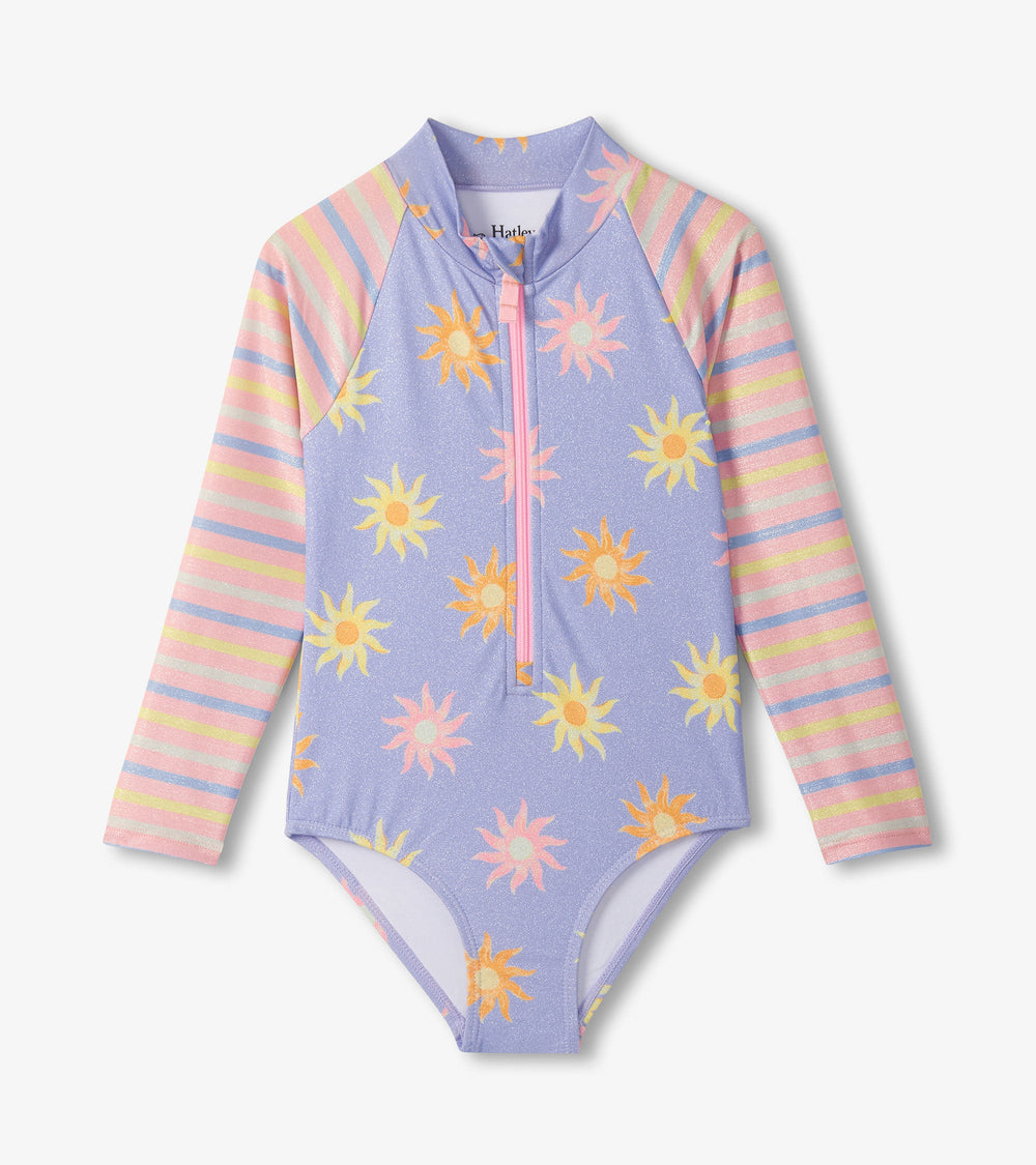 Hatley Girls Lavender Sunshine Long Sleeve One-Piece Rashguard Swimsuit