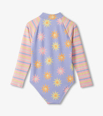 Hatley Girls Lavender Sunshine Long Sleeve One-Piece Rashguard Swimsuit