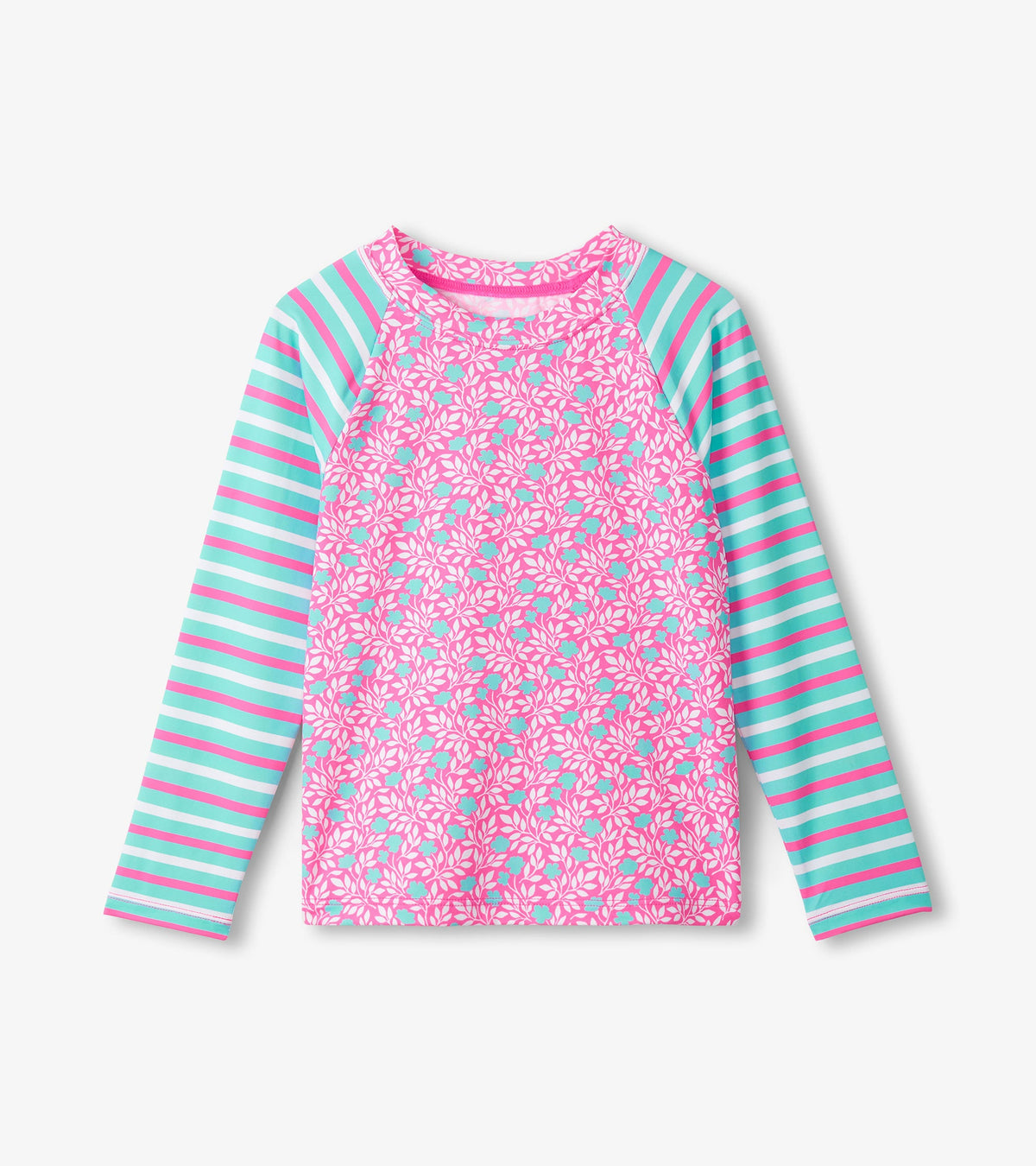 Hatley Girls Pink Floral Stripes Long Sleeve Rashguard