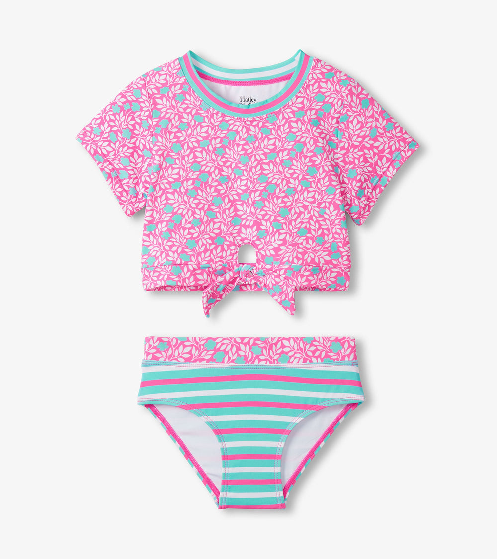 Hatley Girls Pink Floral Stripes Tie-Front Two-Piece Swimsuit