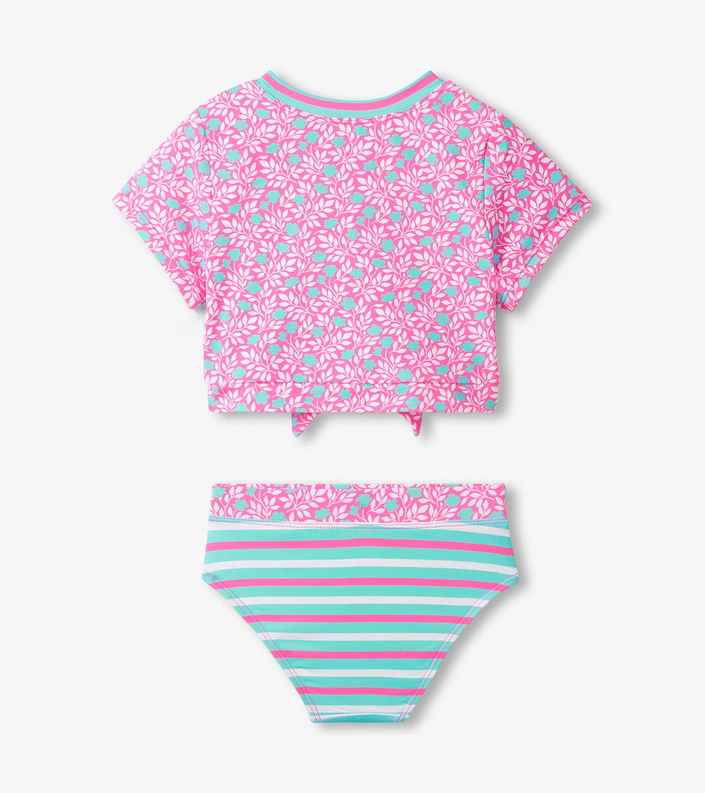 Hatley Girls Pink Floral Stripes Tie-Front Two-Piece Swimsuit
