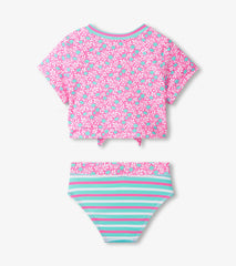 Hatley Girls Pink Floral Stripes Tie-Front Two-Piece Swimsuit
