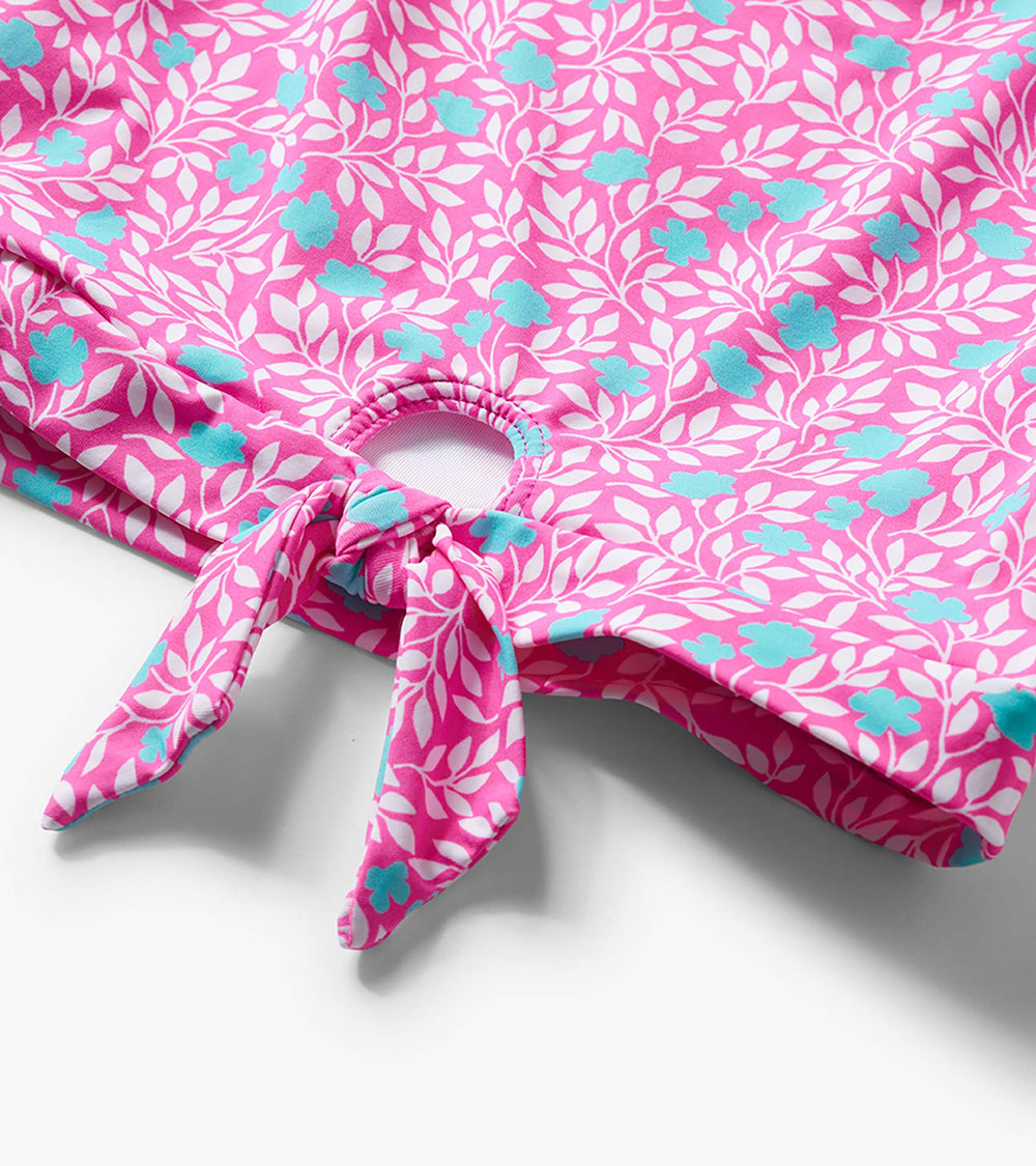 Hatley Girls Pink Floral Stripes Tie-Front Two-Piece Swimsuit