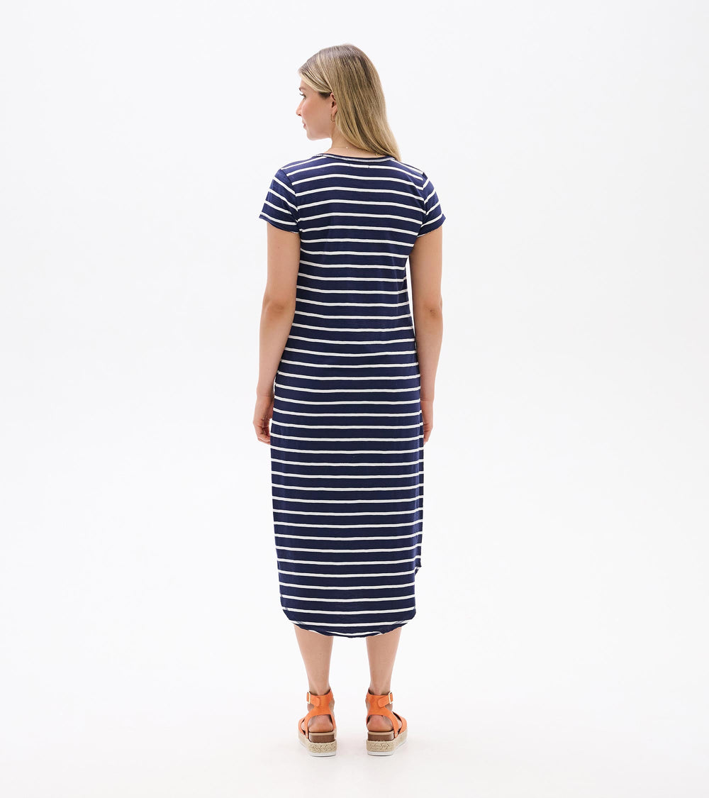 Hatley Midi Tee Shirt Dress - Navy and White Stripes