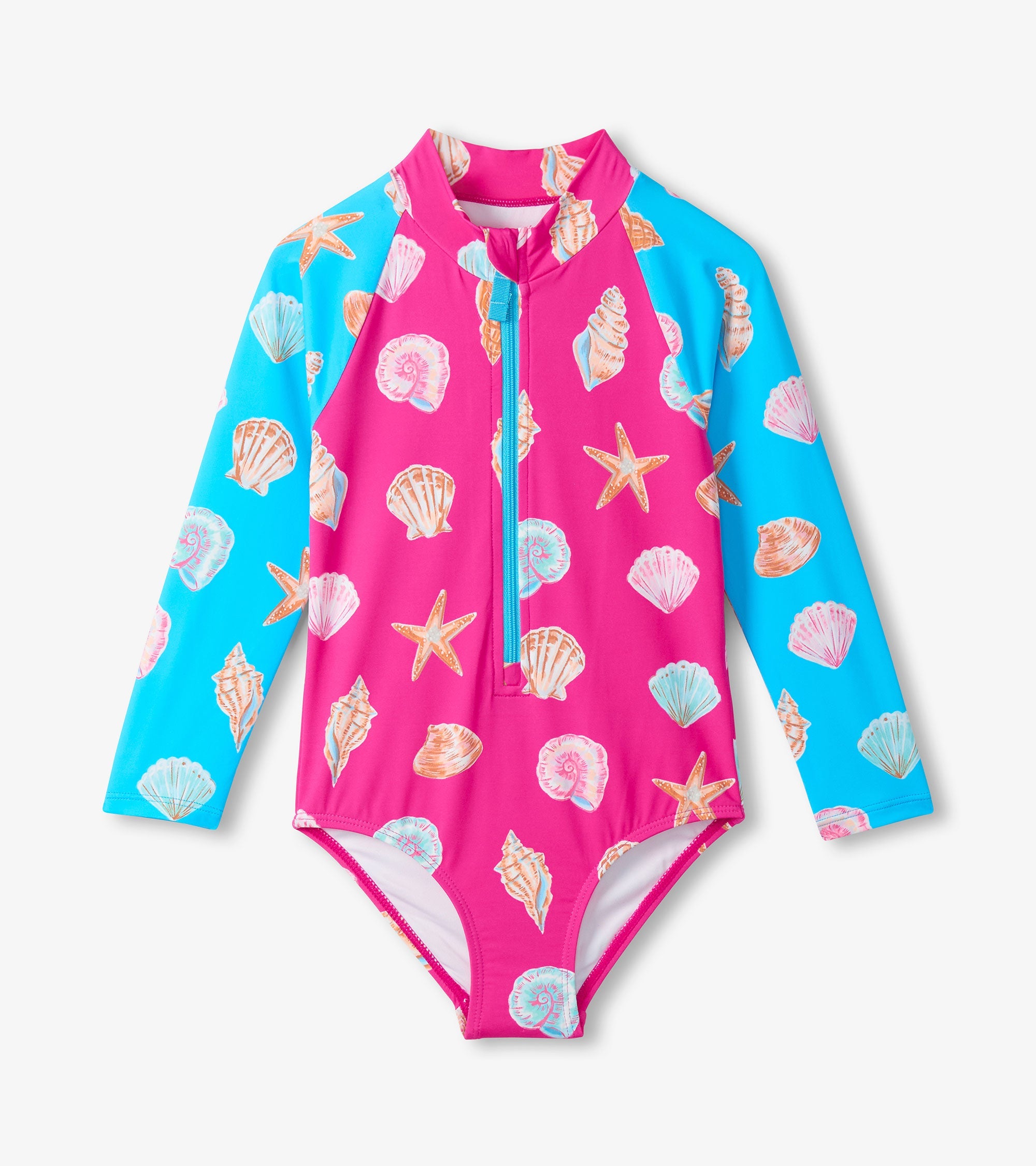 Hatley Girls Sea Shells Long Sleeve One-Piece Rashguard Swimsuit
