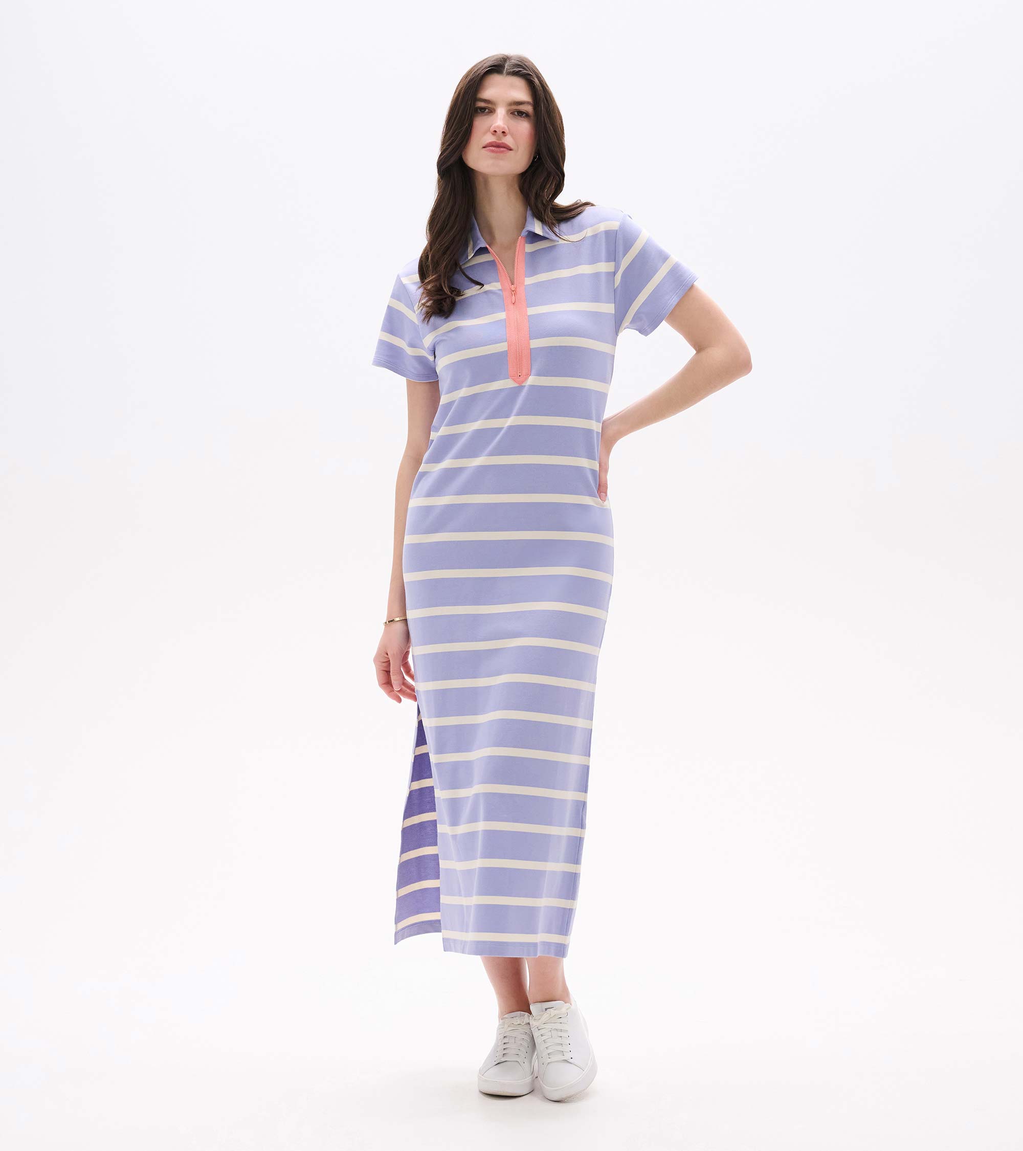 Hatley Contrast Zip Maxi Dress - Pale Iris Stripes