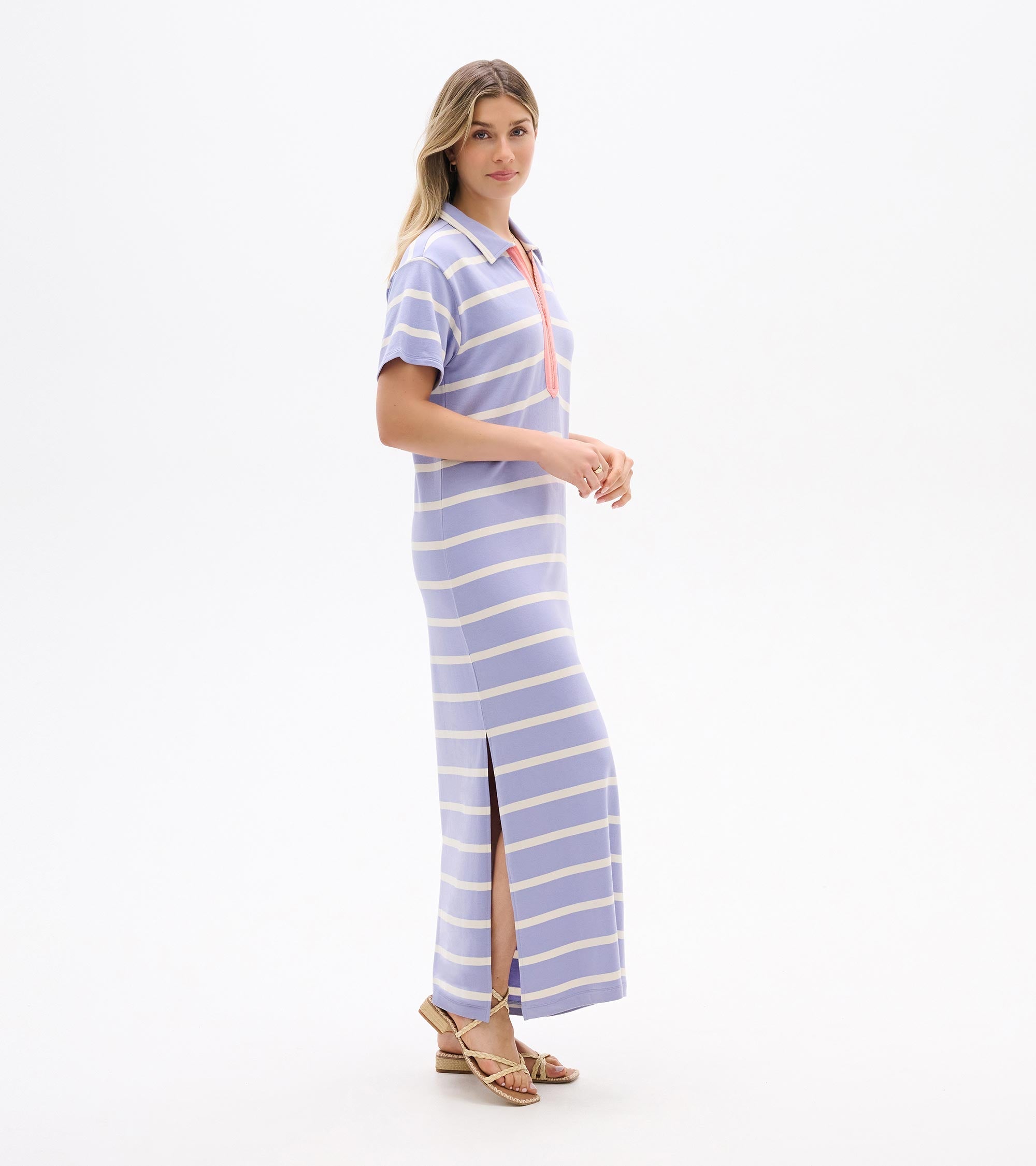 Hatley Contrast Zip Maxi Dress - Pale Iris Stripes