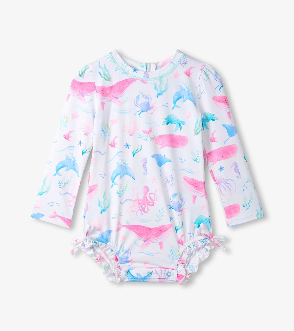 Hatley Baby Girls Painted Sealife One-Piece Rashguard Swimsuit