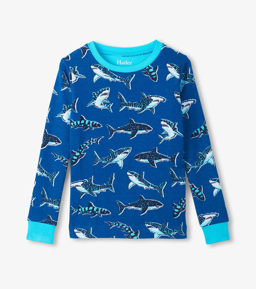 Hatley Boys Patterned Sharks Cotton Pajama Set