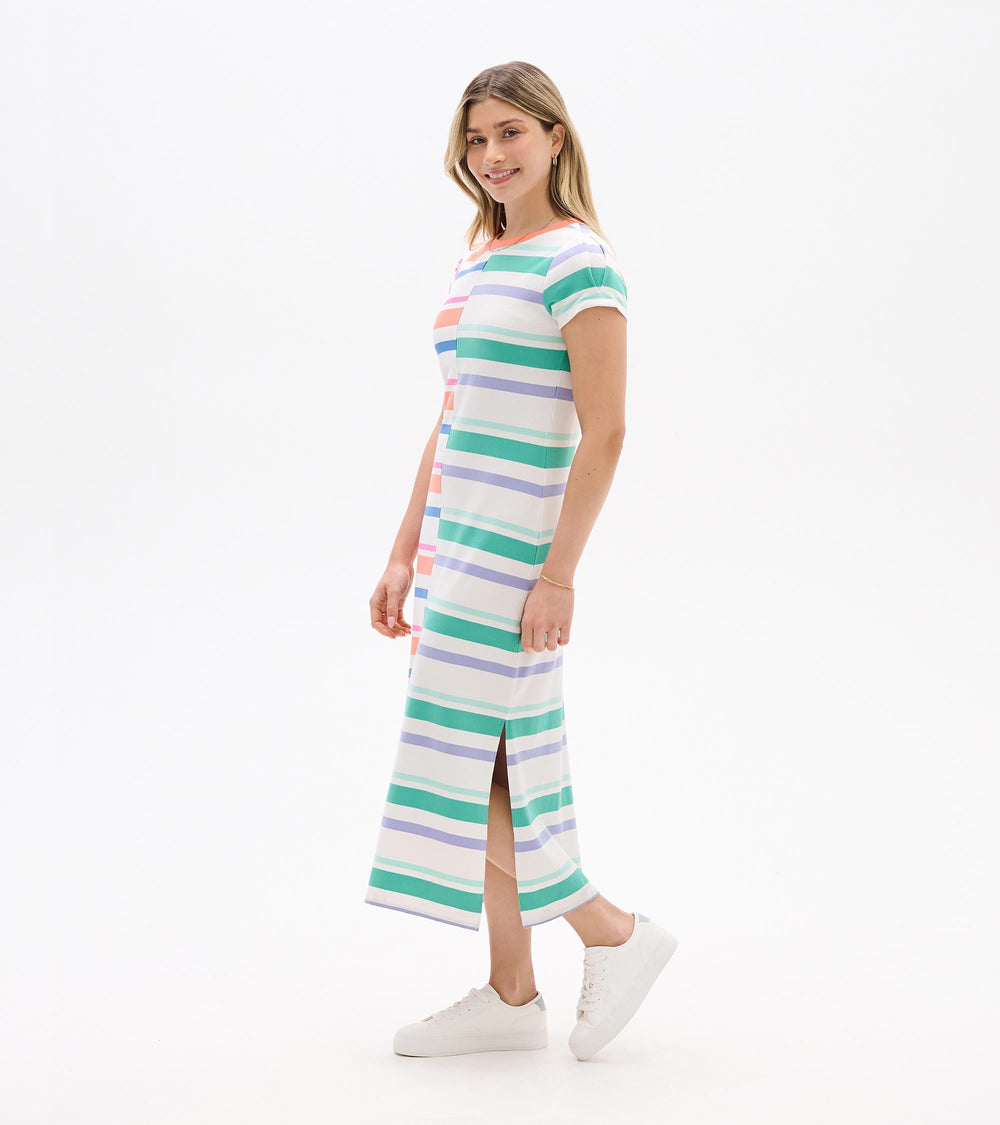 Hatley Pleated Sleeve Midi Dress - Offset Stripes