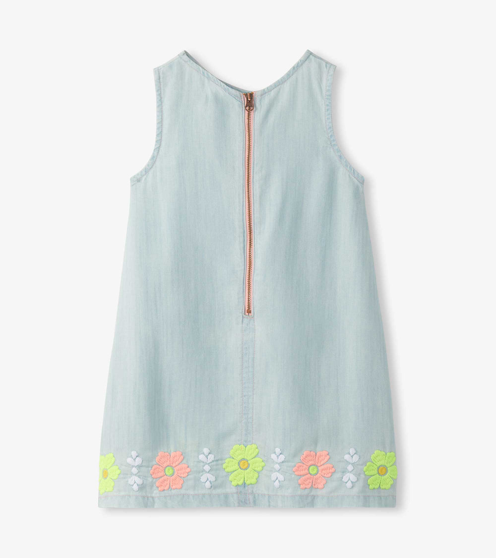 Hatley Girls Soft Blue Tencel Embroidered Pinafore Dress