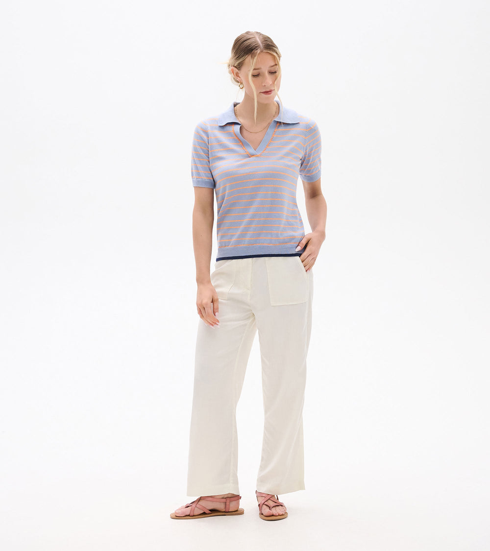 Hatley Johnny Collar Top - Serenity Stripe