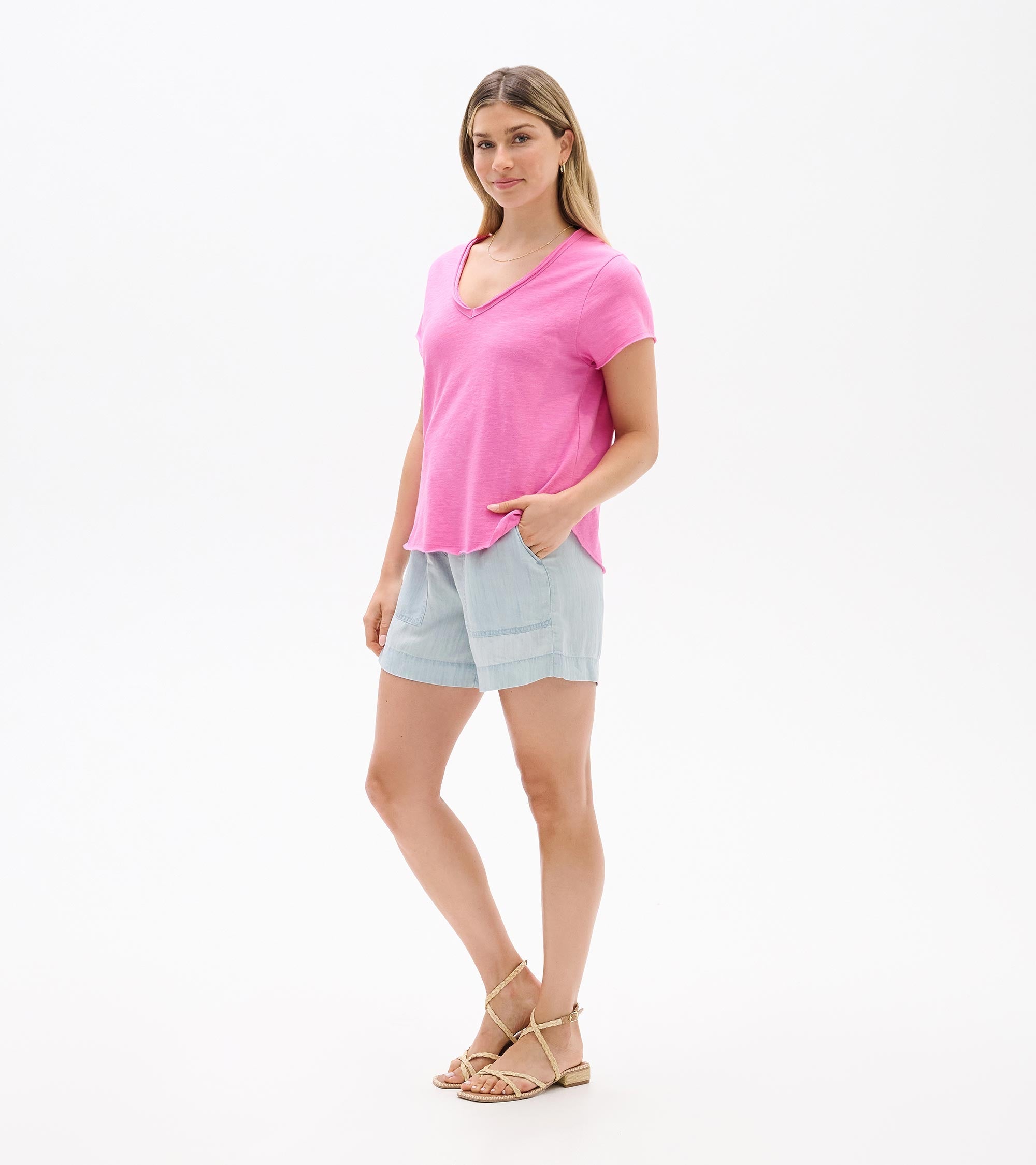 Hatley Sadie V-Neck Tee - Super Pink