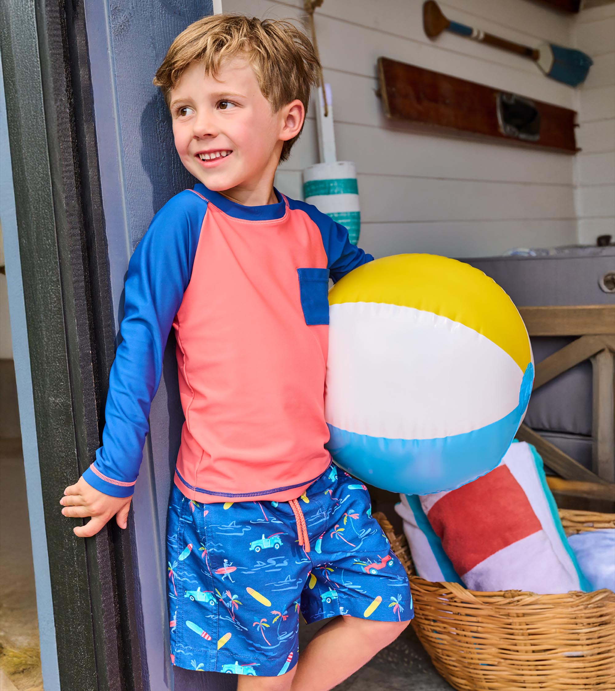 Hatley Boys Coral & Navy Long Sleeve Rashguard