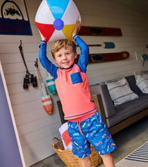 Hatley Boys Coral & Navy Long Sleeve Rashguard