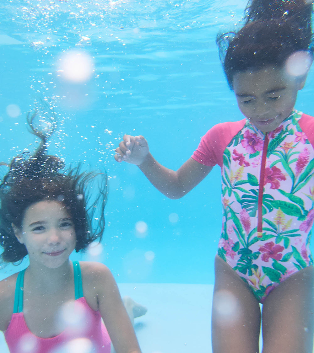 Hatley Girls Tropical Flowers Short Sleeve One-Piece Rashguard Swimsuit