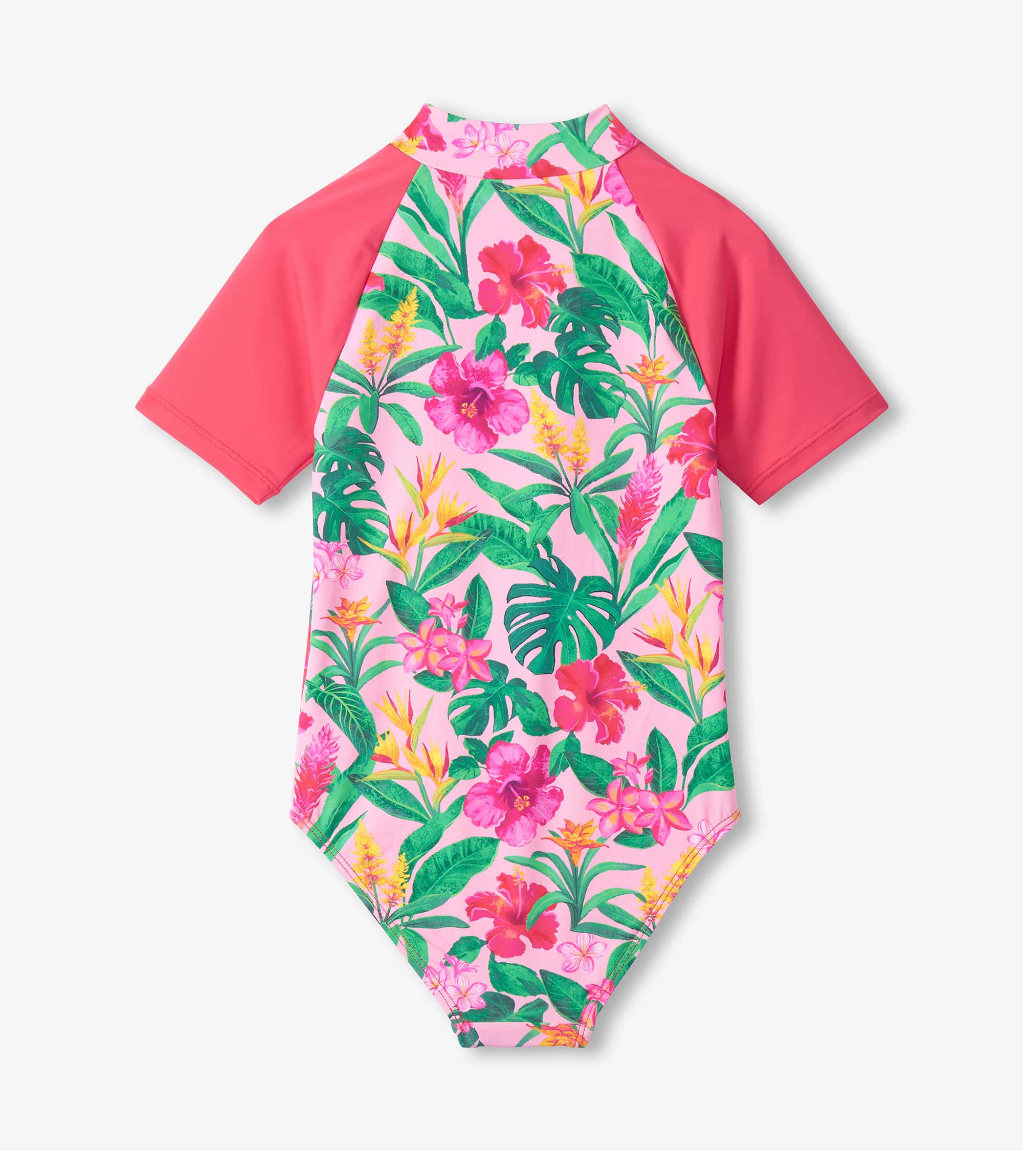 Hatley Girls Tropical Flowers Short Sleeve One-Piece Rashguard Swimsuit
