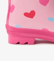 Hatley Girls Pink Hearts Shiny Rain Boot