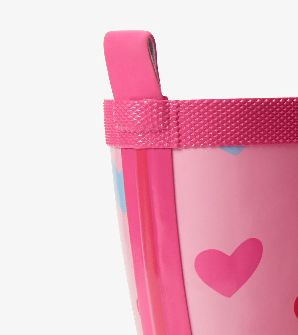 Hatley Girls Pink Hearts Shiny Rain Boot