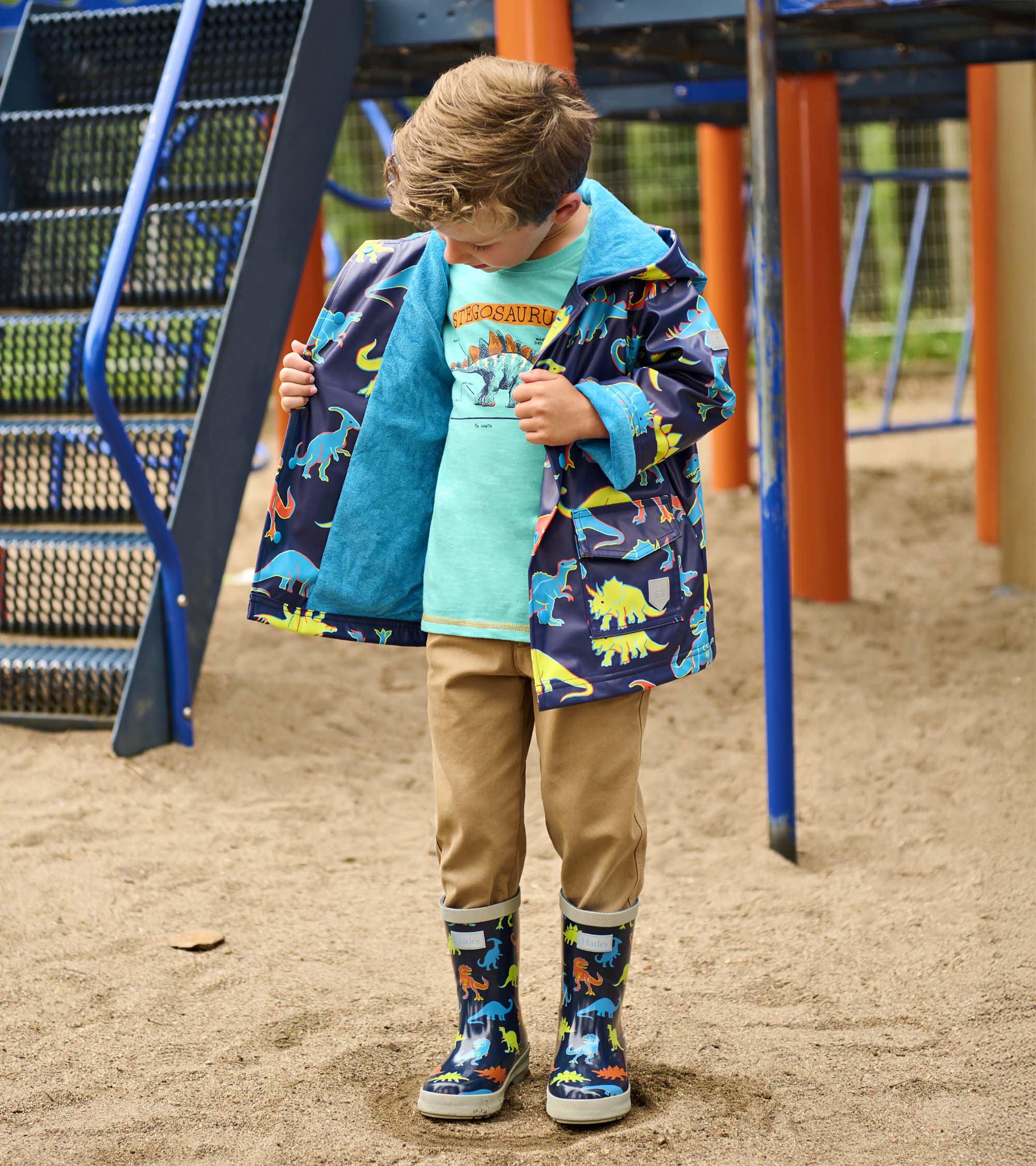 Hatley Boys Neon Dinos Rain Jacket